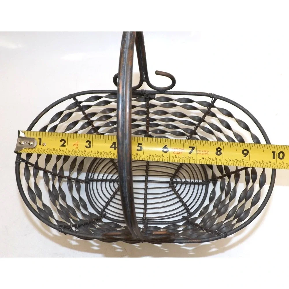 Twisted Metal Handle Egg Fruit Decorative Basket 10 x 6 x 3